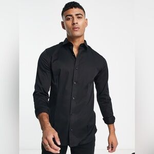 Ben Sherman Black Textured Slim Fit Dress Shirt Moisture Wicking Size M NEW